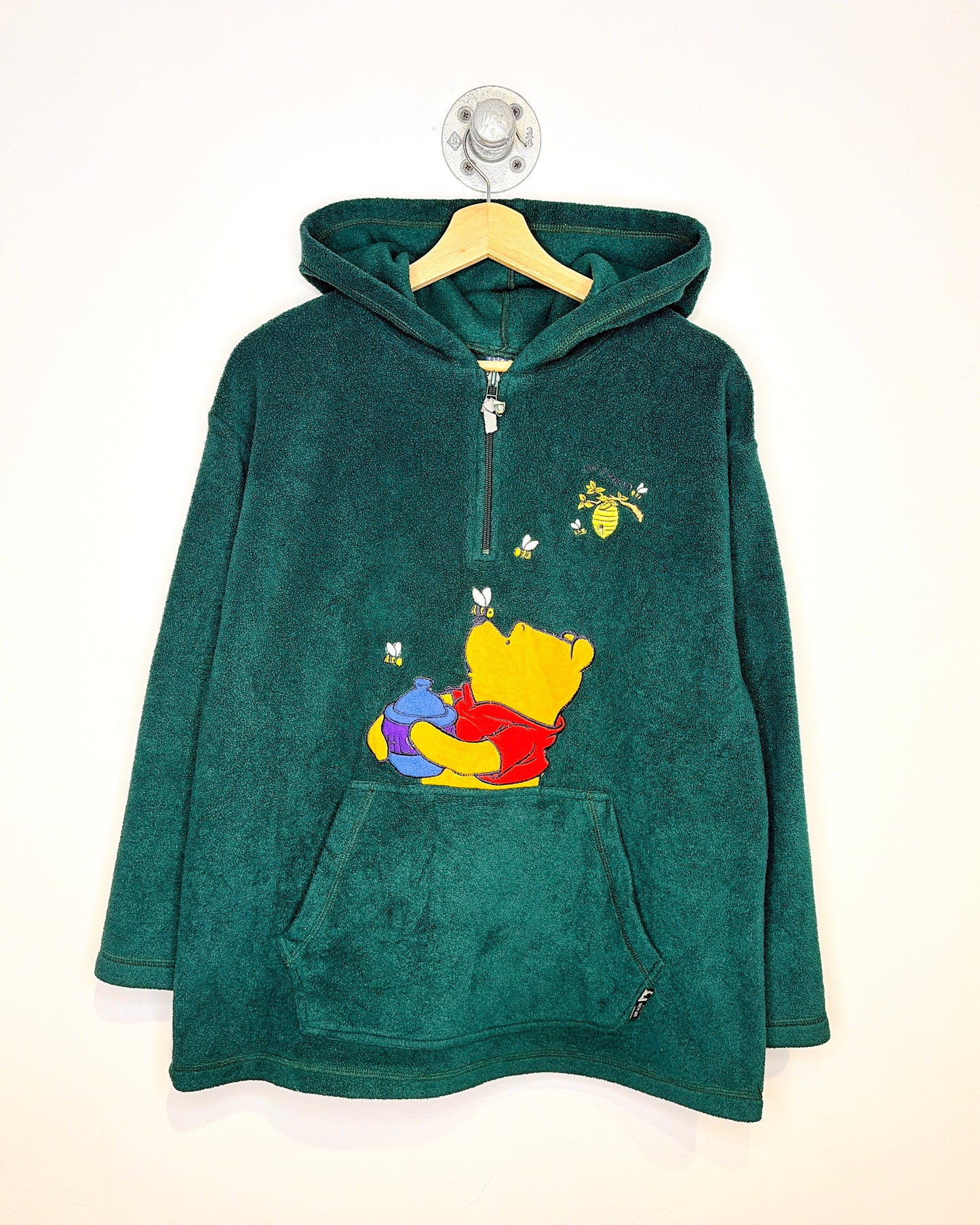 Vintage 90s Winnie The Pooh Green 1/4 Zip Fleece Hoodie