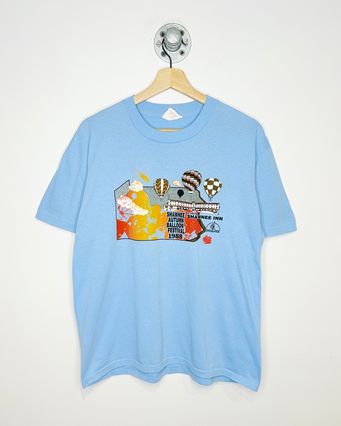 Vintage 1980s Shawnee Autumn Balloon Festival Light Blue Tee Shirt