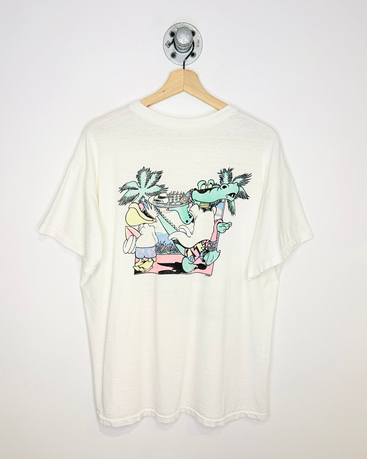 Vintage 1986 Catch Of The Day Paper Thin White Tee Shirt
