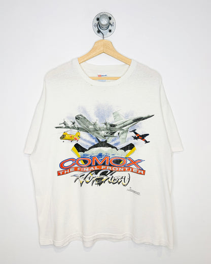 Vintage 90s Boxy Comox Air Show Distressed & Paper Thin White Tee Shirt