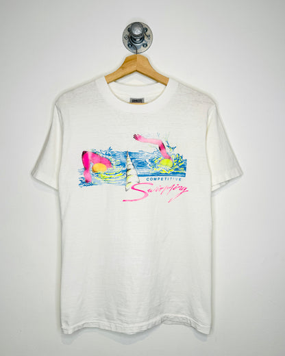 Vintage 90s Competitive Swimming White Tee Shirt