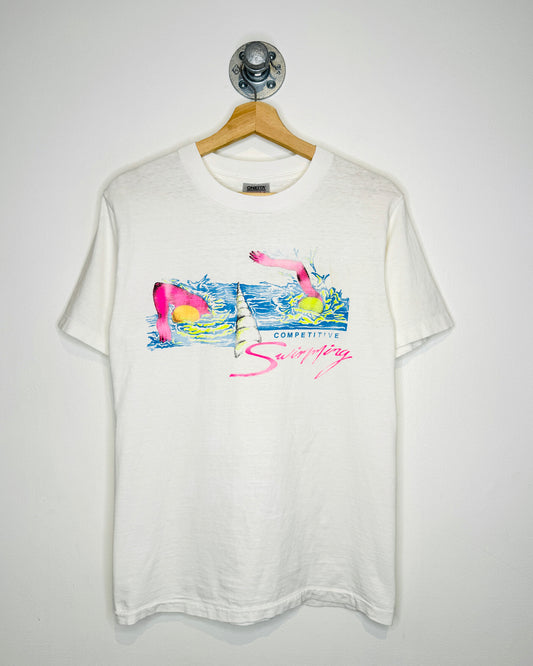 Vintage 90s Competitive Swimming White Tee Shirt