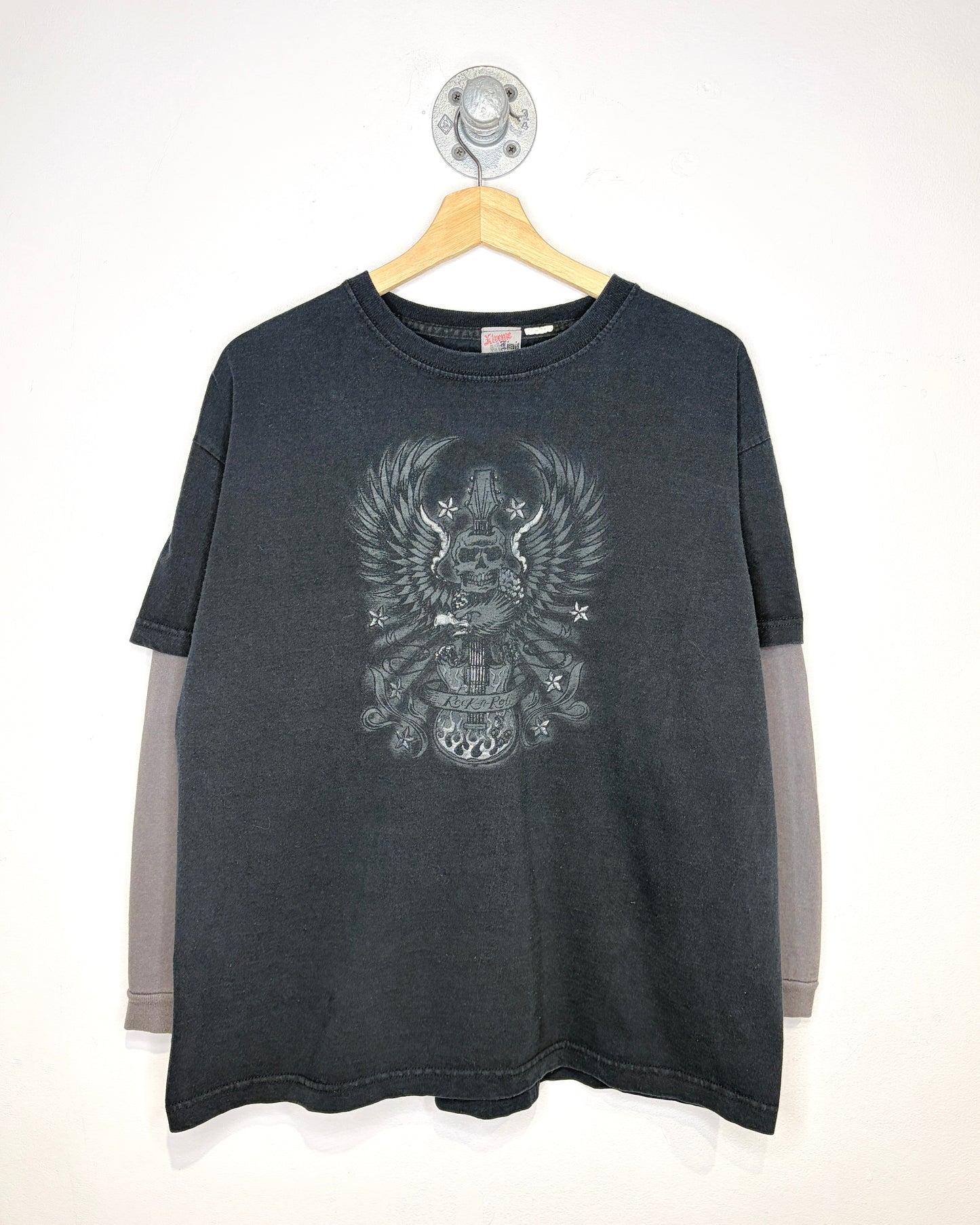Vintage Y2K Xtreme Limit Rock N Roll Black & Grey Longsleeve Tee Shirt