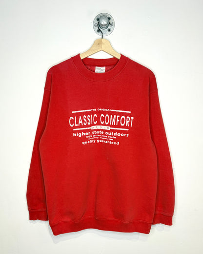 Vintage 90s Higher State Outdoors Faded Red Puff Print Crewneck Sweatshirt