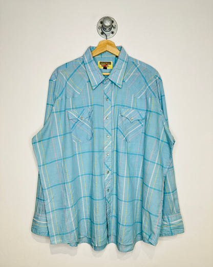 Vintage 1980s YoungBloods Light Blue Pearl Snap Two pocket Western Shirt