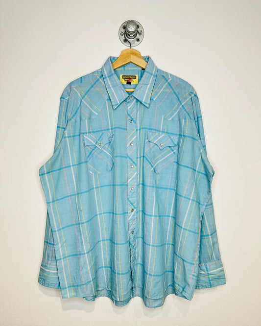 Vintage 1980s YoungBloods Light Blue Pearl Snap Two pocket Western Shirt
