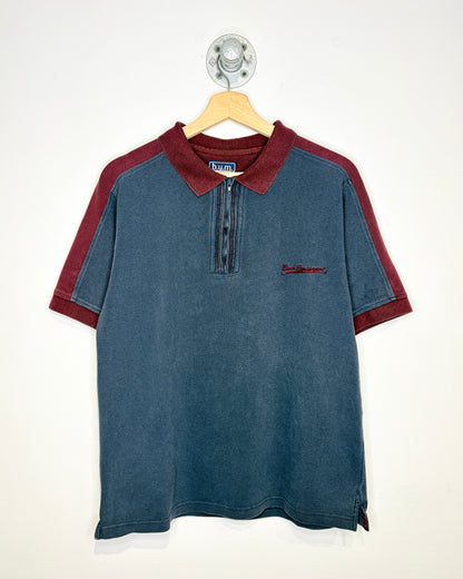 Vintage Bum Equipment Navy & Dark Red 1/4 Zip Polo Shirt