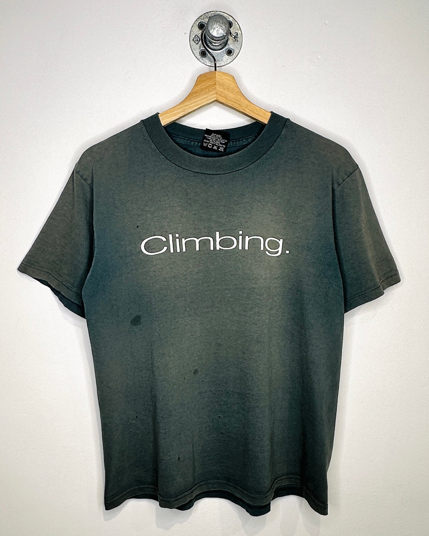Vintage 90s Climbing Faded Green Tee Shirt