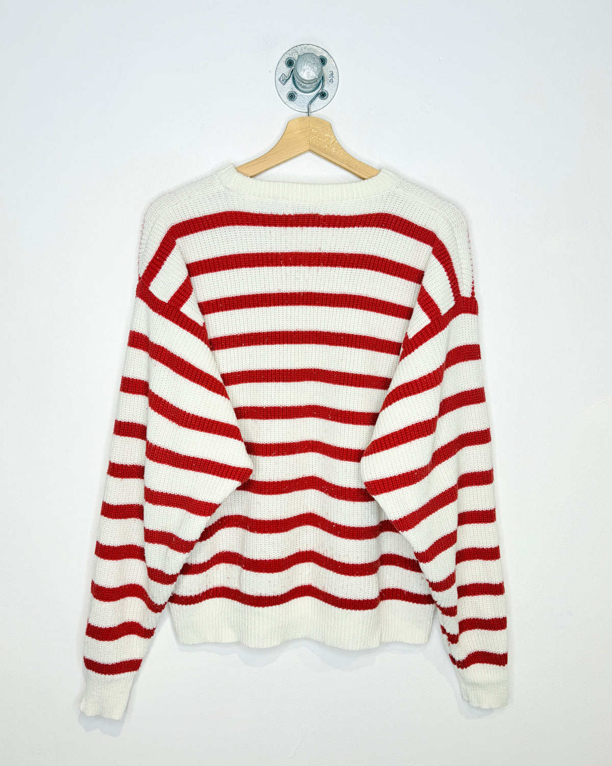 Vintage 80s F. C. O. White & Red Striped Sweater