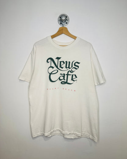 Vintage 1990s Miami Beach News Cafe White Tee Shirt