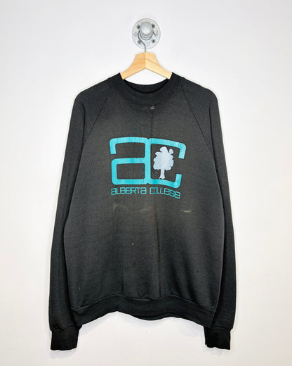 Vintage 90s Alberta College Faded Black Raglan Crewneck Sweatshirt