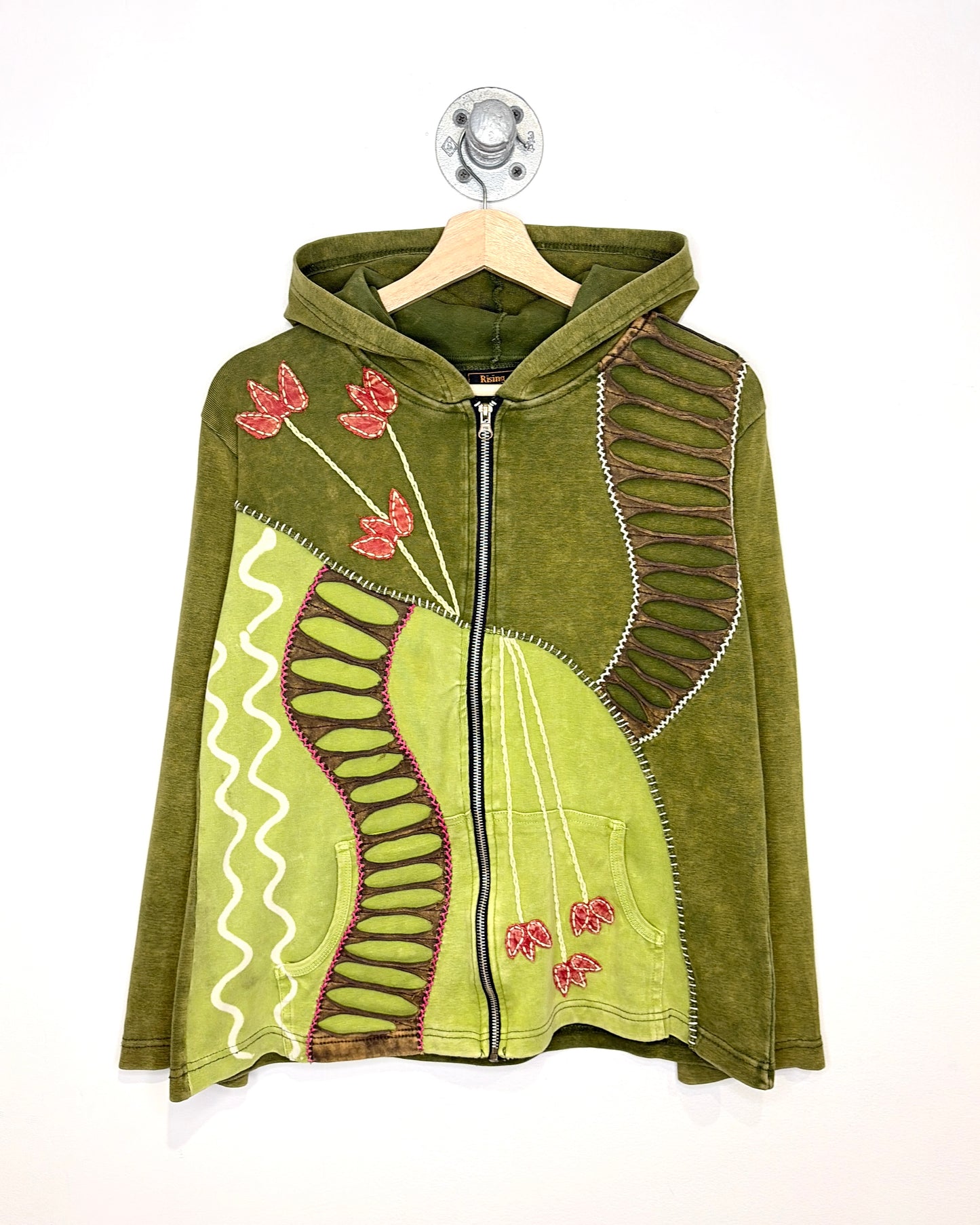 Vintage Rising International Patchwork Green Zip Up Hoodie