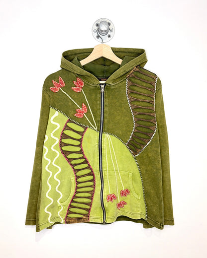 Vintage Rising International Patchwork Green Zip Up Hoodie