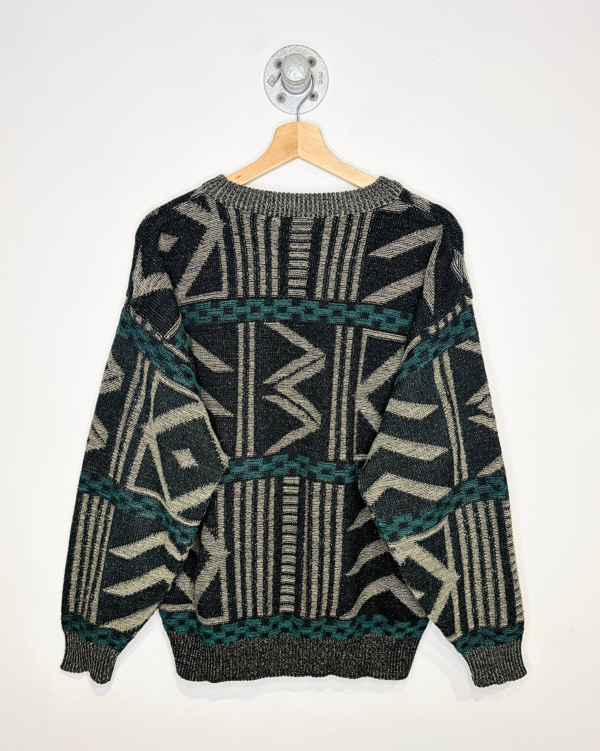 Vintage 90s Grey, Black & Teal Abstract Sweater