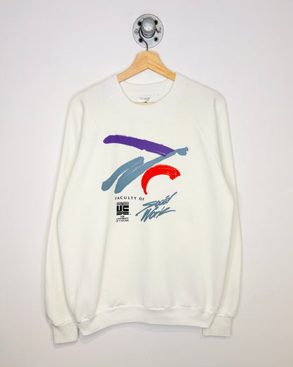 Vintage 90s University Of Calgary Faculty Of Social Work White Crewneck Sweatshirt