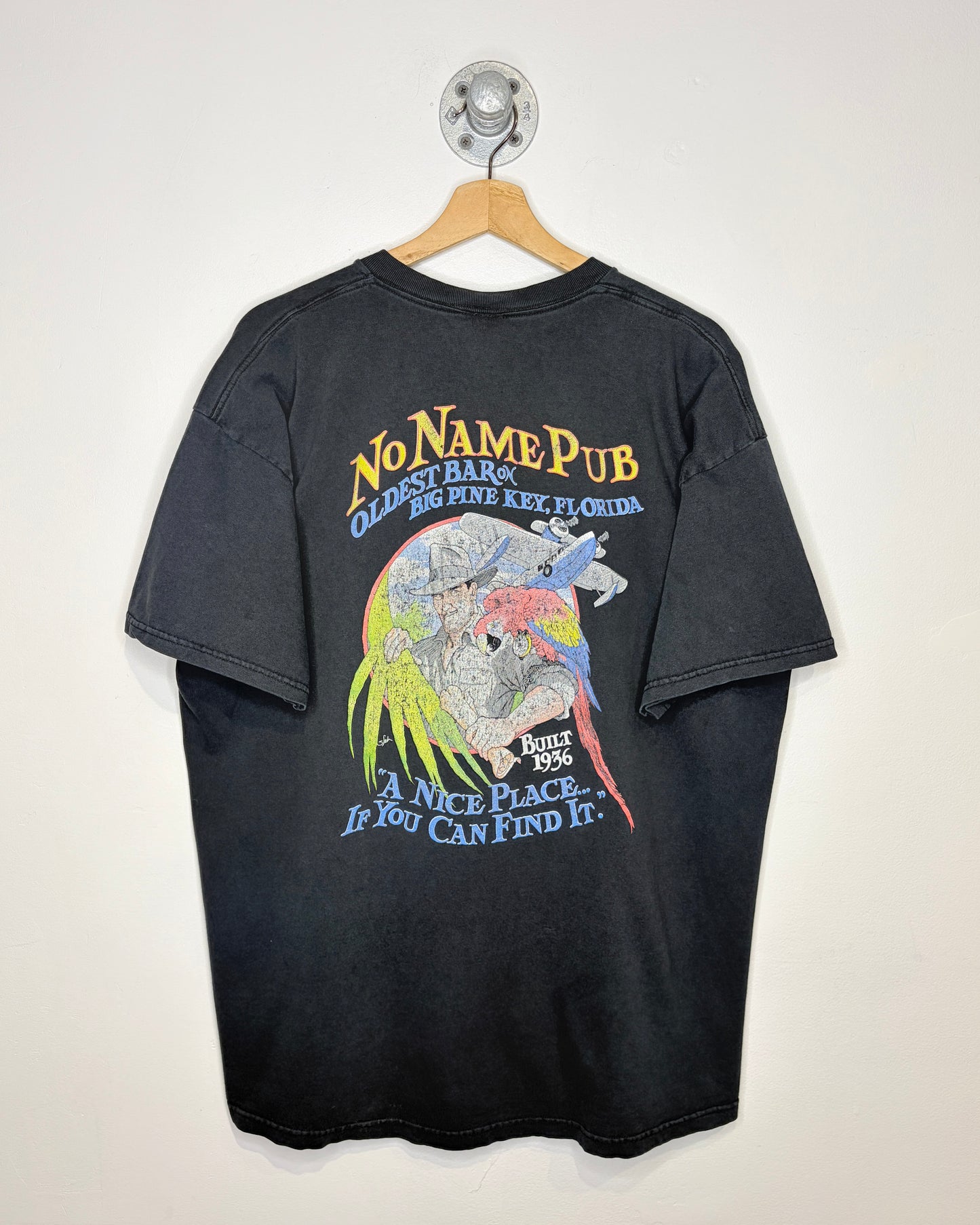 Vintage 2000s No Name Pub Florida Faded Black Tee Shirt