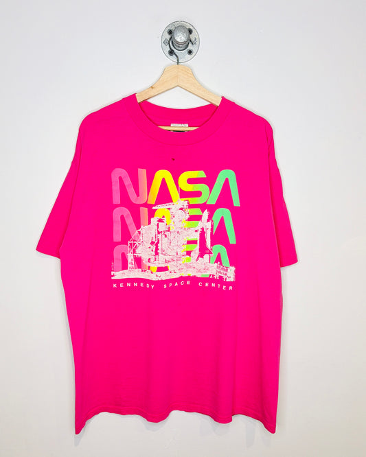 Vintage 90s NASA Kennedy Space Center Puff Print Pink Tee Shirt
