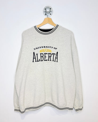 Vintage 90s University Of Alberta Wheat Logo Grey Distressed Crewneck Sweatshirt