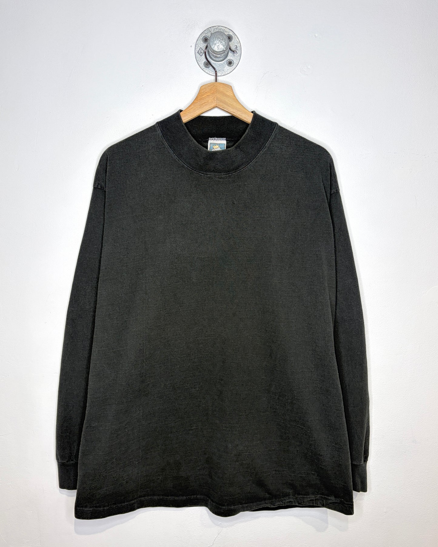 Vintage 90s Cotton Deluxe Blank Faded Black Mock Neck Longsleeve Shirt