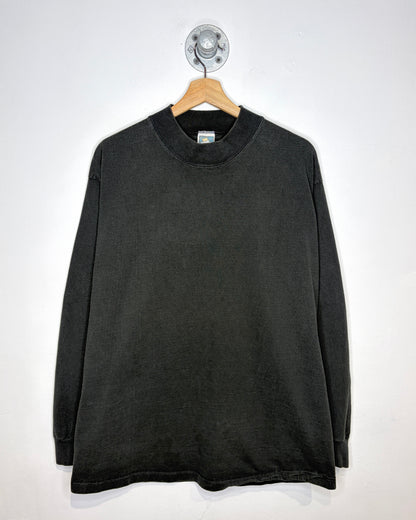 Vintage 90s Cotton Deluxe Blank Faded Black Mock Neck Longsleeve Shirt