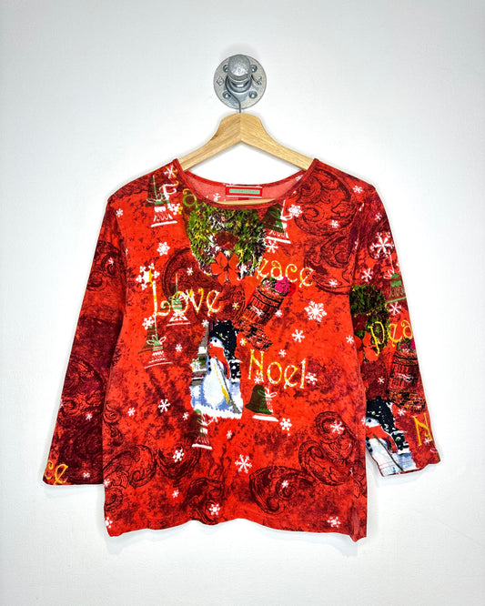 Y2K Holiday Traditions “Peace, Love, Noel” Red Longsleeve Shirt