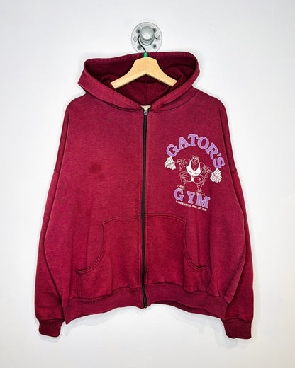 Vintage 1990s Gator’s Gym Cropped Burgundy Zip Up Hoodie
