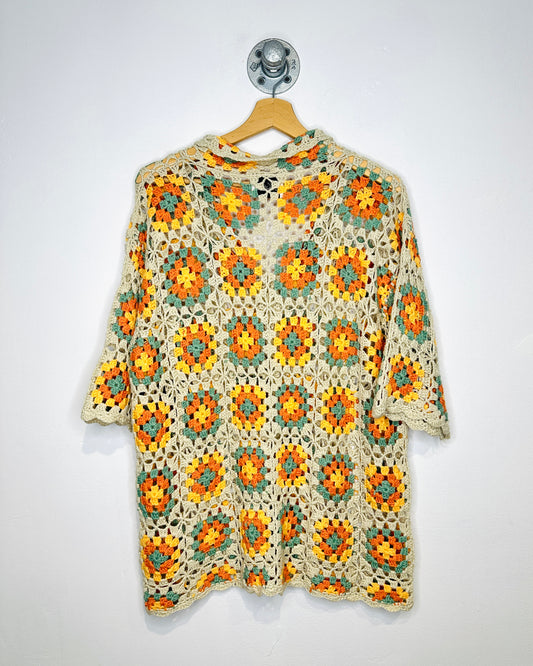 Nostalgia Branded Crochet Multi Colour Short Sleeve Cardigan