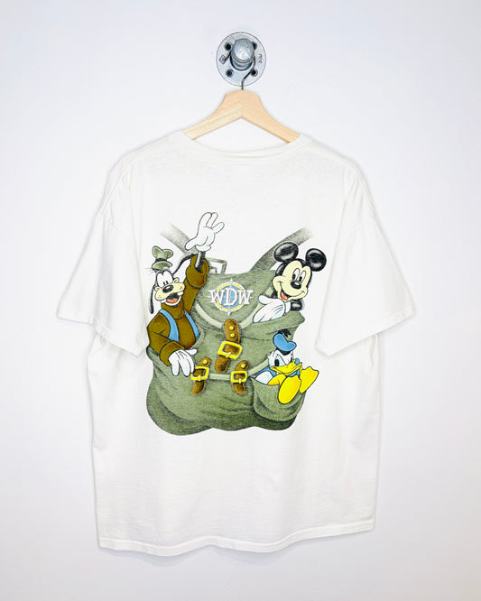 Vintage 1990s Walt Disney World Backpack Graphic White Tee Shirt