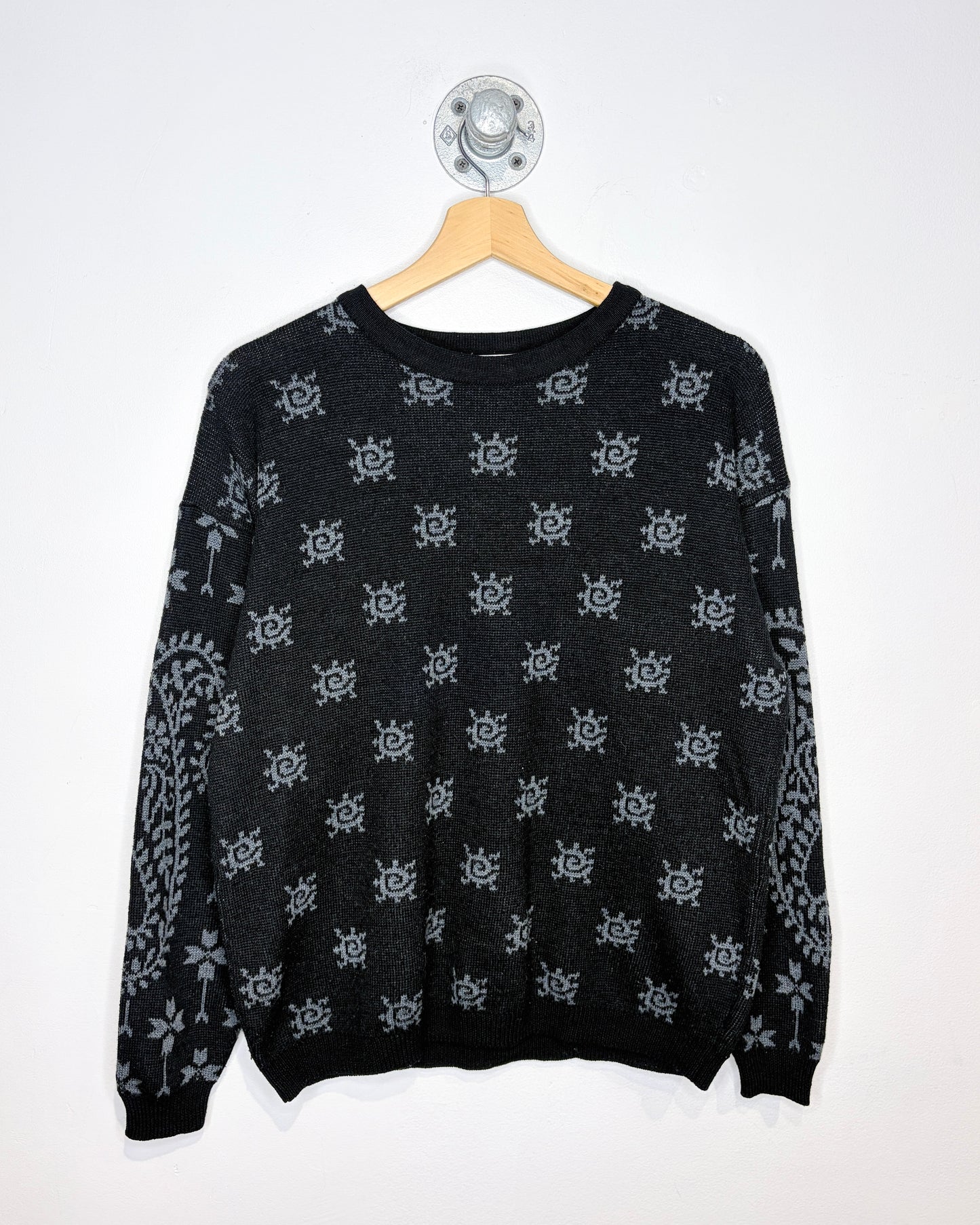 Vintage 90s Balmoral Patterned Black Wool Sweater