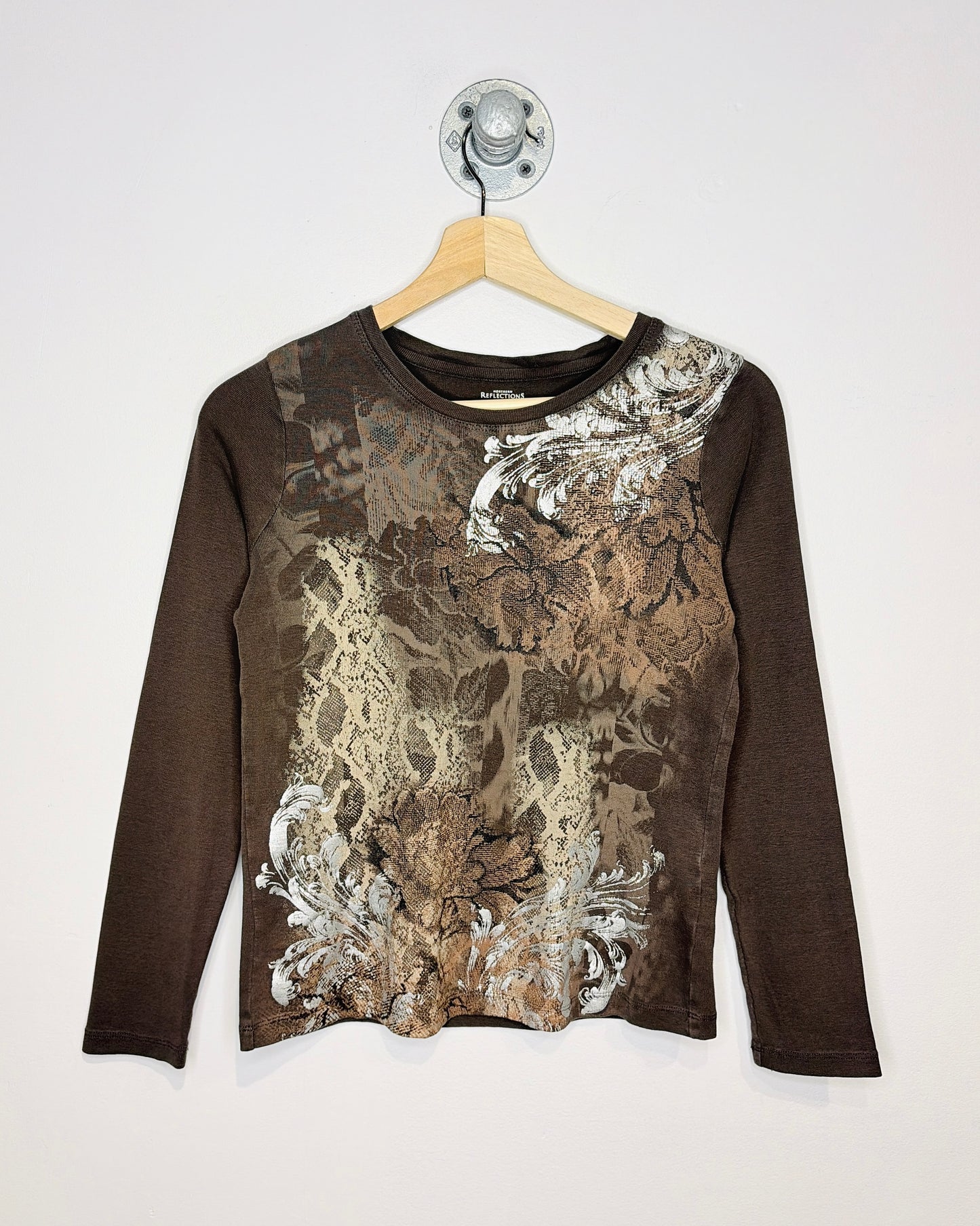 2000s Women’s Northern Reflections Y2K Print Brown Longsleeve Shirt