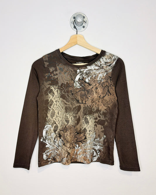 2000s Women’s Northern Reflections Y2K Print Brown Longsleeve Shirt