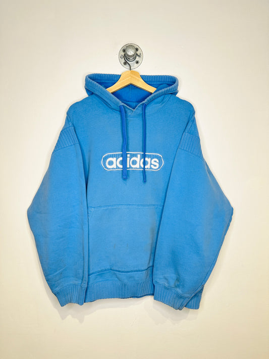 Vintage 2000s Adidas Blue Ribbed Kangaroo Pocket Hoodie