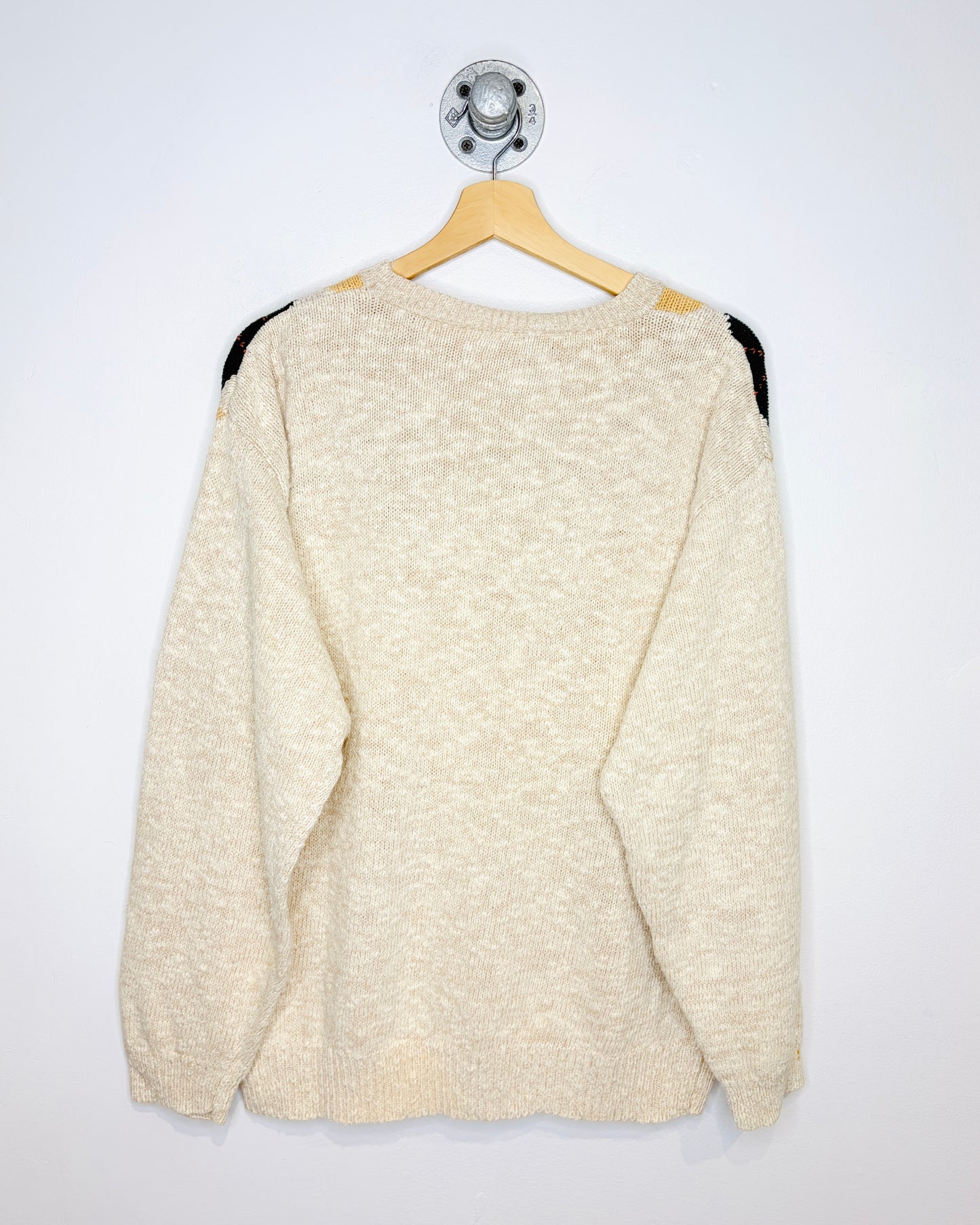Vintage 1990s Classic Argyle Patterned Oatmeal Cotton Blend Sweater