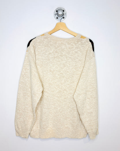 Vintage 1990s Classic Argyle Patterned Oatmeal Cotton Blend Sweater