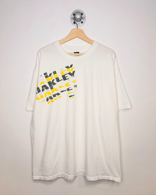 Vintage Y2K Oakley Glitch Print White Tee Shirt