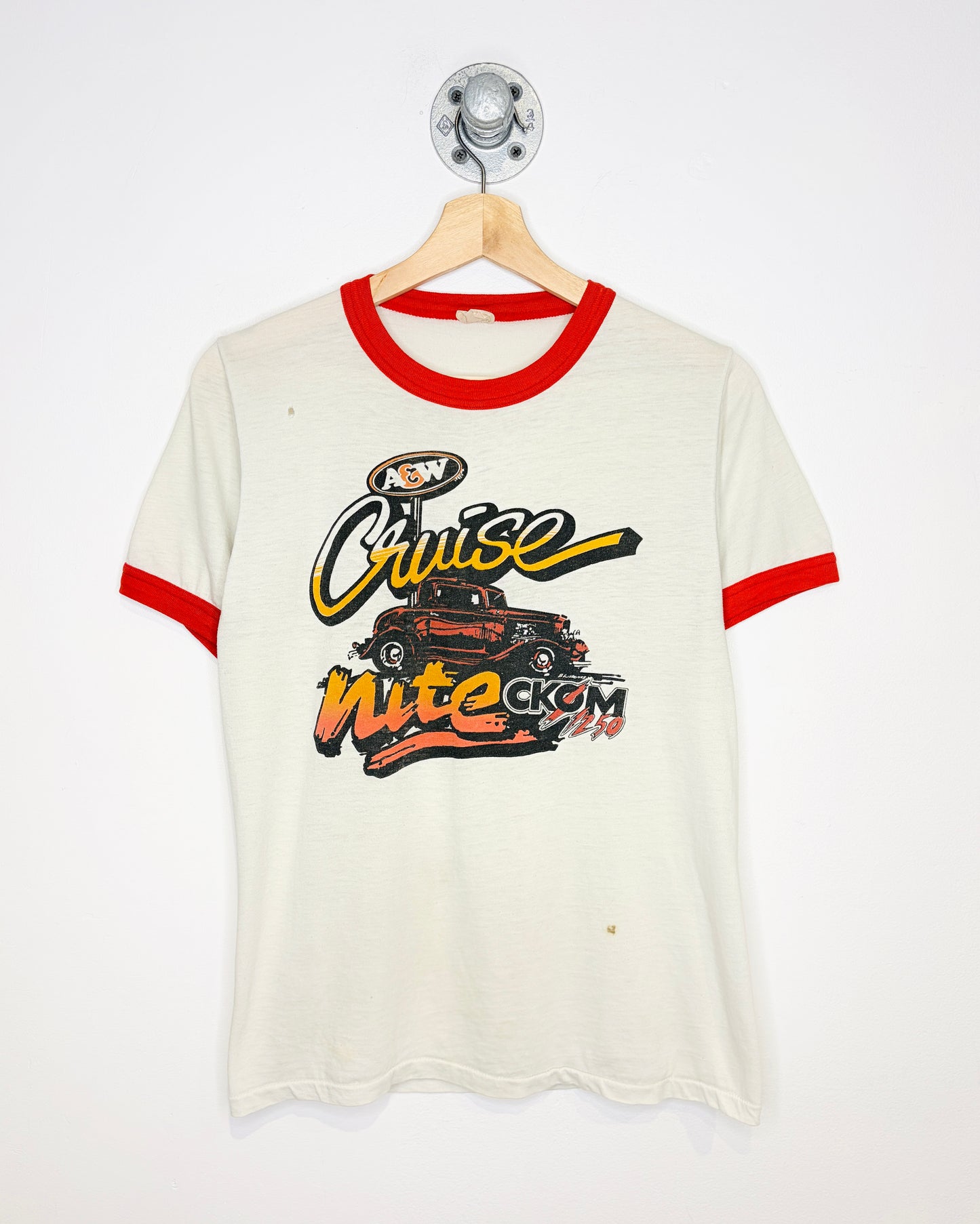 Vintage 1980s A&W Cruise Nite Red Ringer Tee Shirt