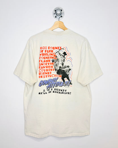 Vintage 90s Thrashed Cowboy Attitude! Natural White Tee Shirt