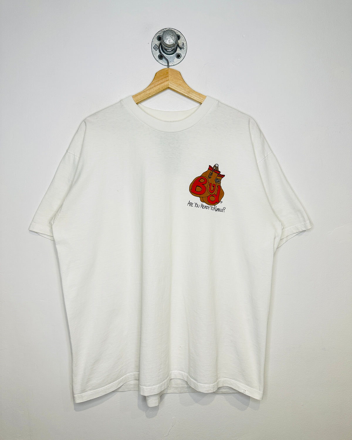 Vintage Late 1990s Bud Are You Ready To Rumble White Tee Shirt