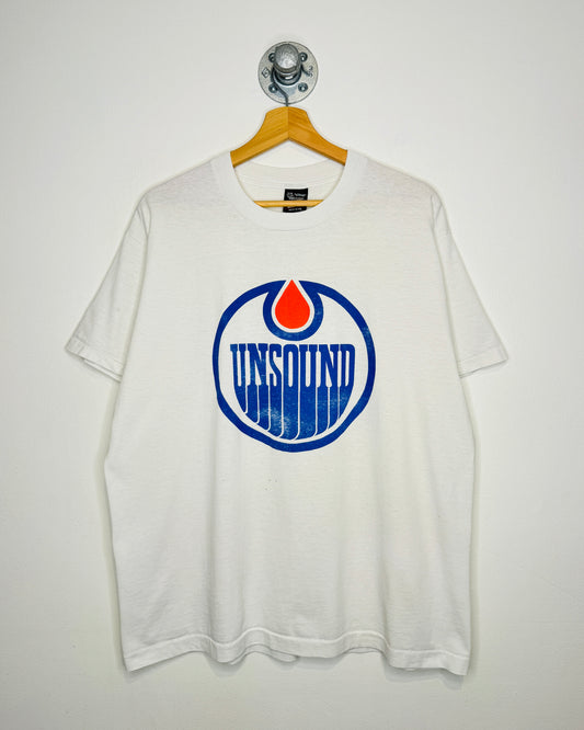 Vintage 90s Unsound “Oilers” Paper Thin White Band Tee Shirt