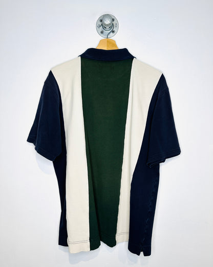 Vintage Early 2000s Quickreflex Green And Navy Vertical Striped Polo Shirt