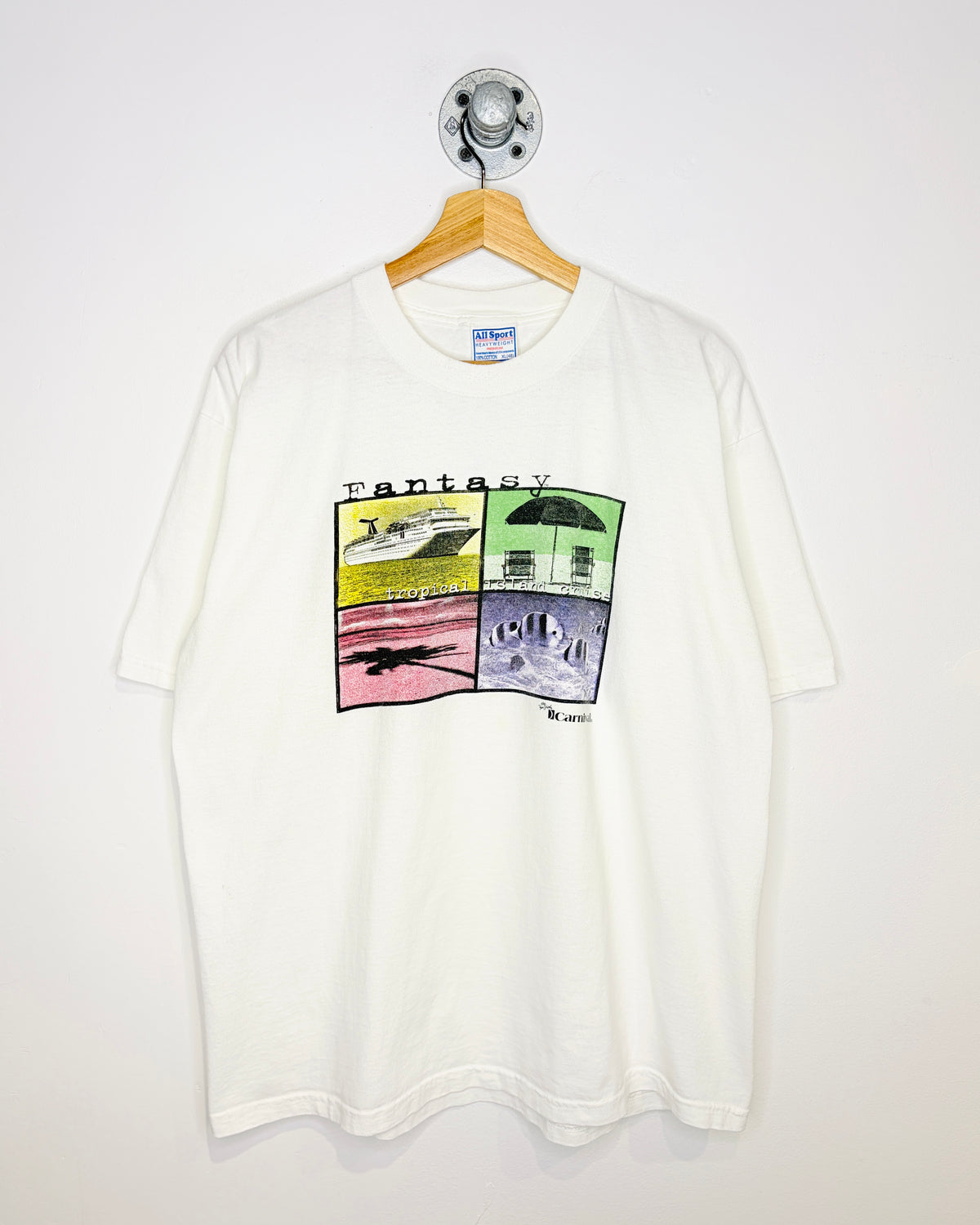 Vintage 90s Fantasy Tropical Island Cruise White Tee Shirt