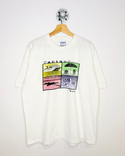 Vintage 90s Fantasy Tropical Island Cruise White Tee Shirt