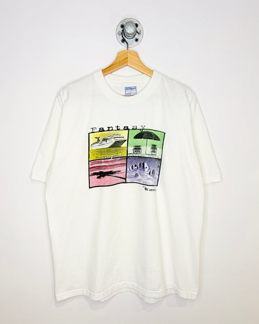 Vintage 90s Fantasy Tropical Island Cruise White Tee Shirt