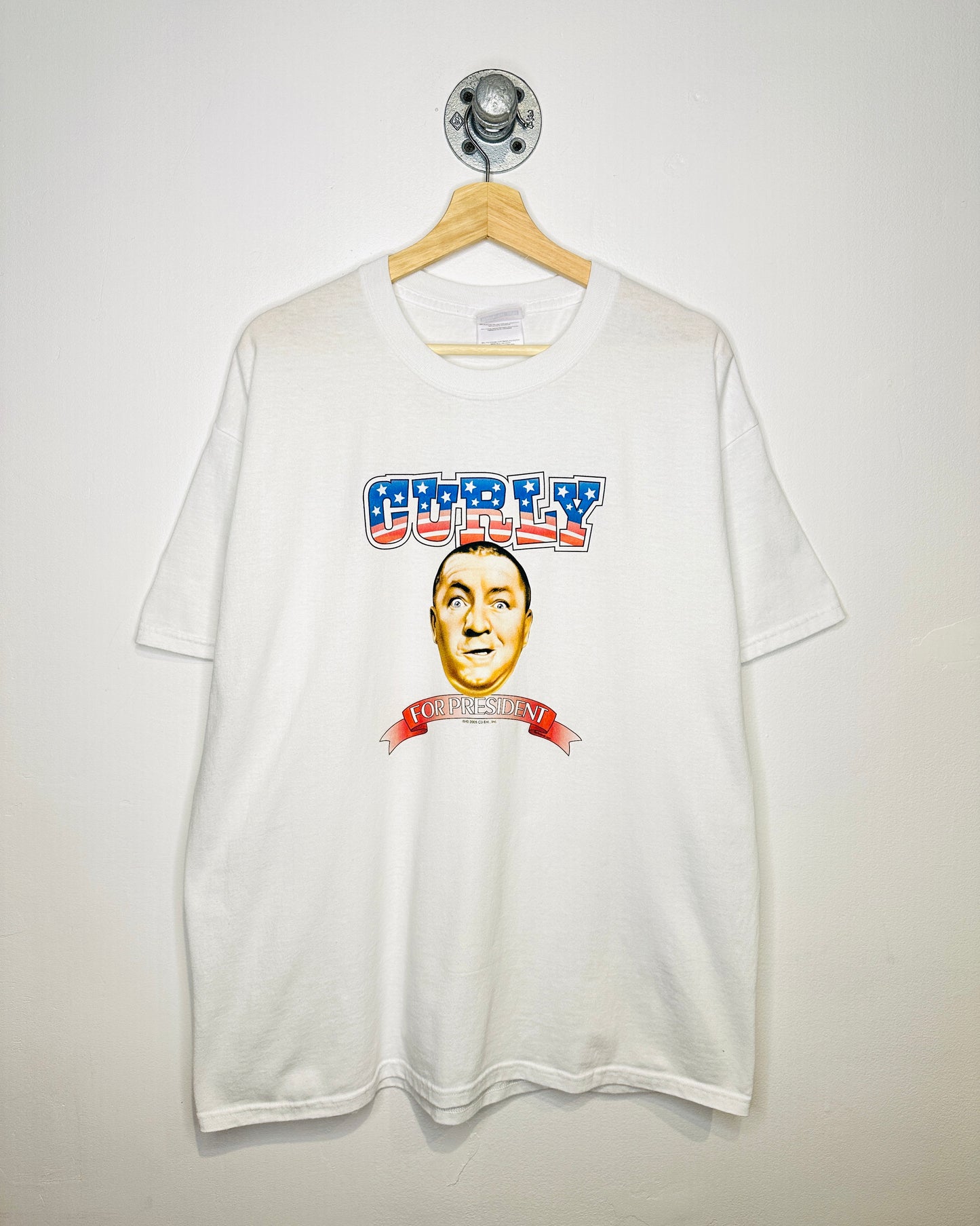 Vintage 2005 Curly For President White Tee Shirt
