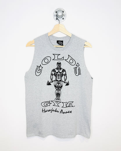Vintage 90s/00s Gold’s Gym Harajuku Annex Japan Grey Cut Off Tank Top