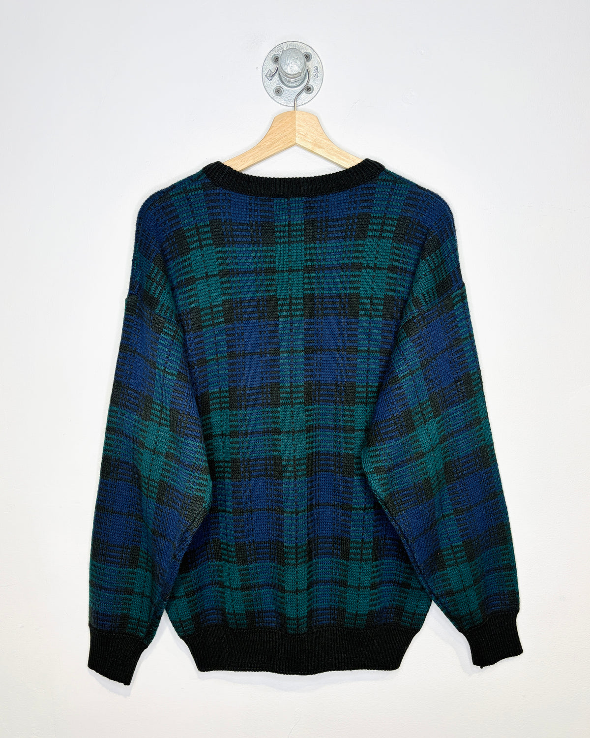 Vintage 90s Golf Classic Plaid Black & Teal Sweater