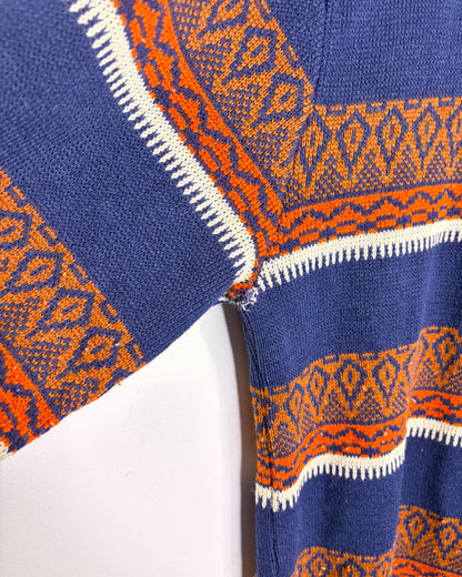Vintage 1980s Navy And Orange Acrylic Quarter Zip Sweater