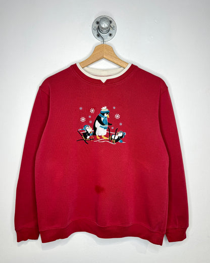 Vintage 2000s Penguins Faded Red Crewneck Sweatshirt