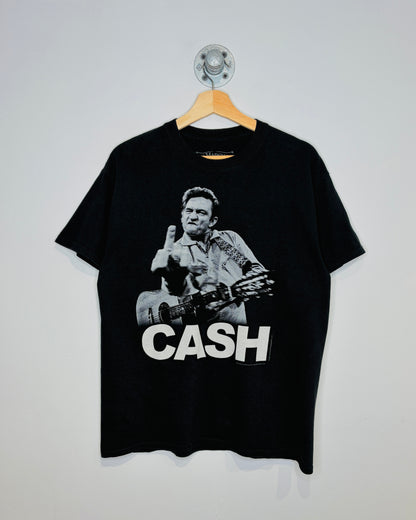 Johnny Cash Middle Finger Graphic Black Tee Shirt