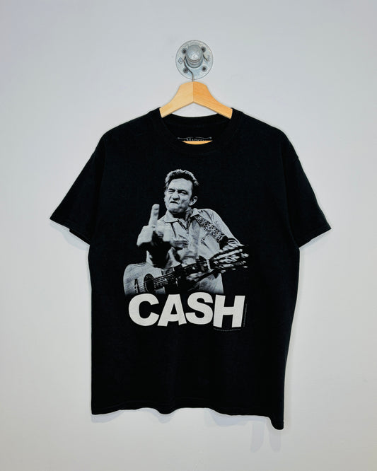Johnny Cash Middle Finger Graphic Black Tee Shirt